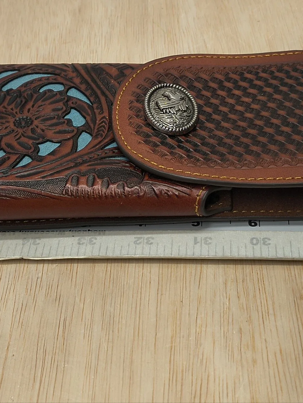 Horse Western Genuine Leather Phone Holster Handtooled Brown XLARGE